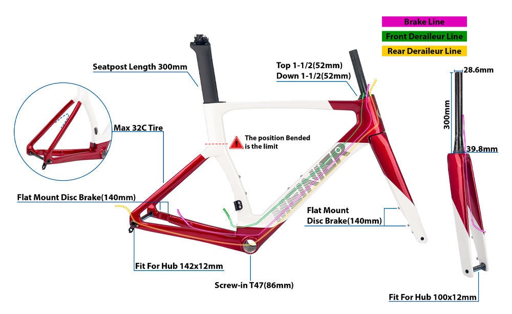 Wholesale Factories Carbon Fiber Road Bike Frame 700C Max 32C Tire Carbon Road Bike Frame Disc Brake Racing Bike Frame