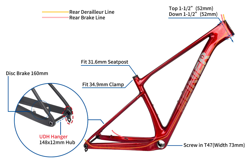 MTB Carbon Frame 29er Full Hidden Cable Routing XC Mountain Bike Frame Disc Brake T47 Lightweight Carbon Mtb Frame