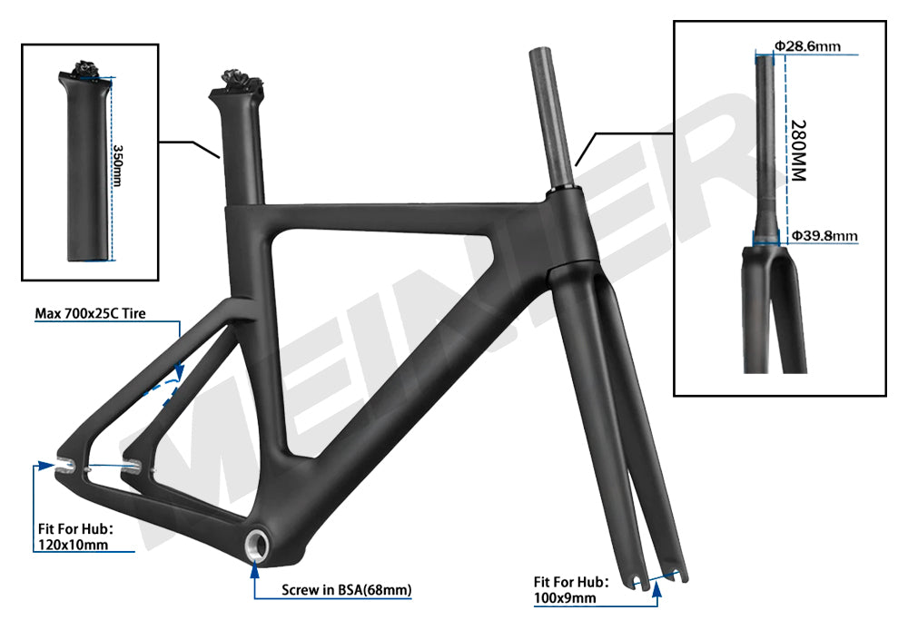 Full carbon Track Bike Frame Fork Seatpost Fixed gear UD matt Fork 700C