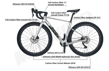 MEINIER Carbon Fiber Gravel Bike GRX BR600 2X11S Hydraulic Disc Brake Gravel Road Bike for Bikepacking and Longer Journeys