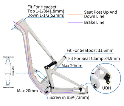 Hot Selling Products Full Suspension Frame Boost 148x12mm UDH BSA Carbon Mountain Bike Frame Disc Brake MTB Frame Carbon 29er