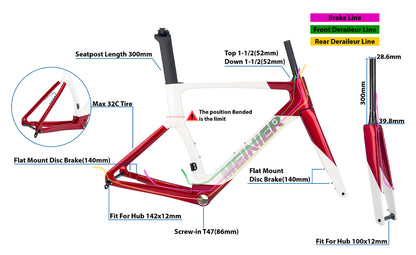 Wholesale Factories Carbon Fiber Road Bike Frame 700C Max 32C Tire Carbon Road Bike Frame Disc Brake Racing Bike Frame