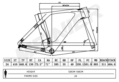 24er Carbon Road Bike Frame Max 32C Tire Disc Brake Lightweight Road Bike Frame Set for Kids Bike