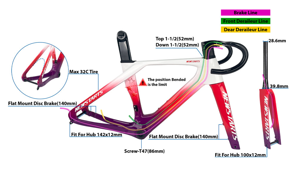 24er Carbon Road Bike Frame Max 32C Tire Disc Brake Lightweight Road Bike Frame Set for Kids Bike