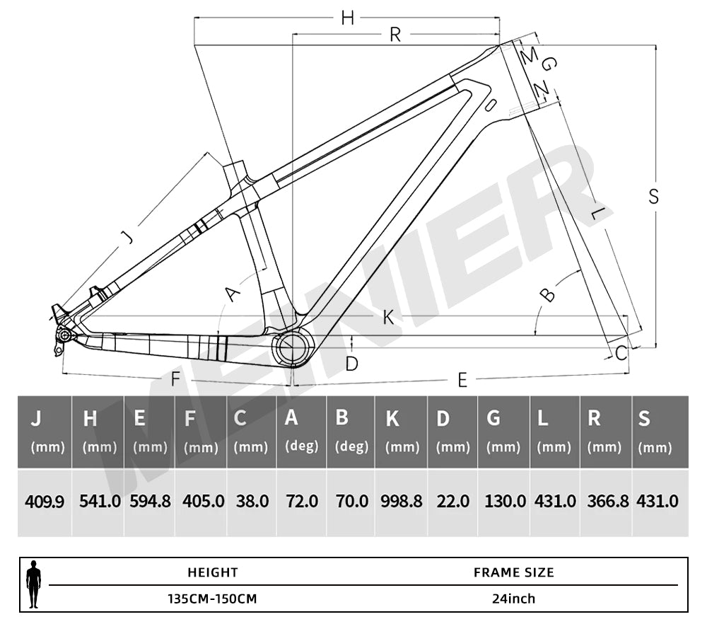 24 Inch MTB Bike Frame for Kids Bike Max 2.35Tire 142x12mm Disc Brake Mountain Bike Frame Lightweight
