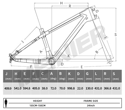 24 Inch MTB Bike Frame for Kids Bike Max 2.35Tire 142x12mm Disc Brake Mountain Bike Frame Lightweight