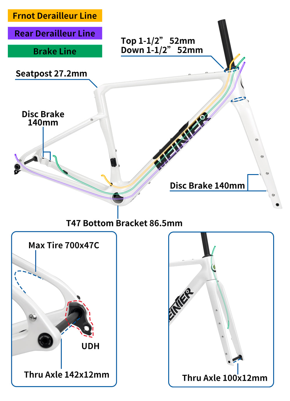 New Carbon Gravel Frameset with Integrated Handlebar UDH Hanger Lightweight Road Bike Frame Set