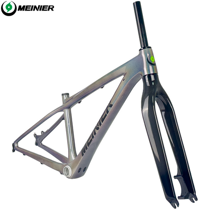 26 Inch T1000 Carbon Fiber MTB Hardtail Frame with Straight Tube Rigid Fork Disc Frameset 135x9mm Hub Lightweight Durable