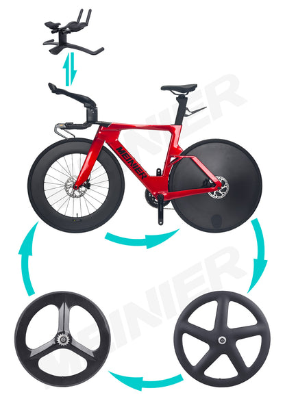 Carbon Fiber TT Bike with 2x12S L-TWOO ER9 and Shimano105 R7000 Crankset Full Carbon Fiber Disc Wheel Triathlon Road Bike for Racing