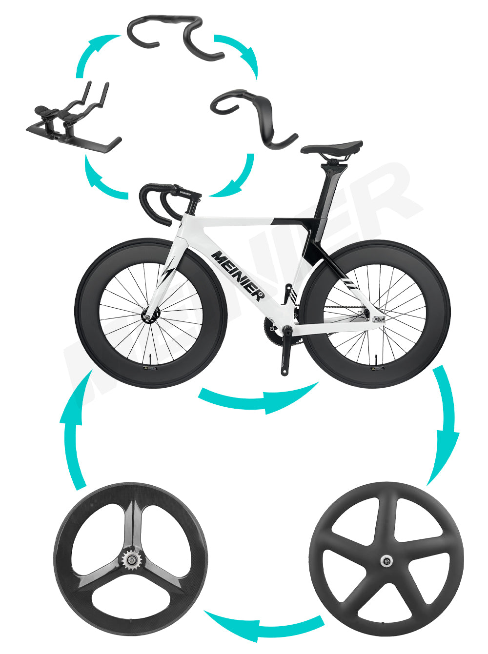 MEINIER 700C Fixed Gear Carbon Track Bike Single Speed Bicycle with Carbon Fiber Wheels 48T Crankeset for Racing