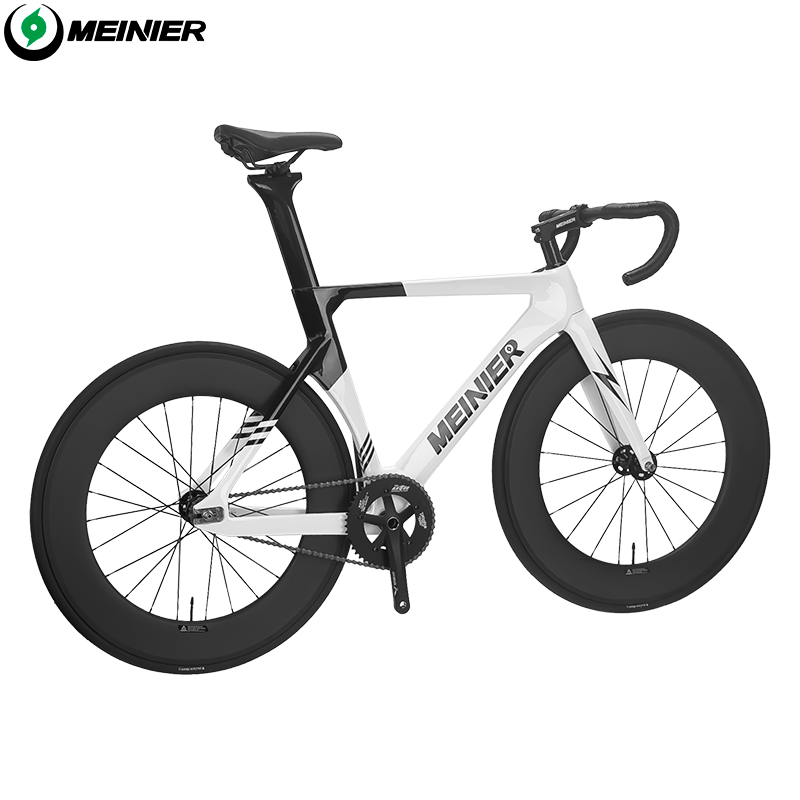 MEINIER 700C Fixed Gear Carbon Track Bike Single Speed Bicycle with Carbon Fiber Wheels 48T Crankeset for Racing