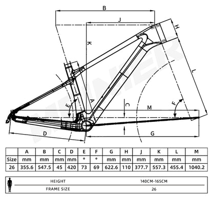MEINIER Snake26 MTB Carbon Frame T47 Bottom Bracket Mtb Hardtail Frame for Riders Heights 140-165cm