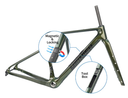 TY138 Chameleon Color Carbon Gravel Frameset with Tool Box UDH Hanger T47 Bottom Bracket Cyclocross Frame