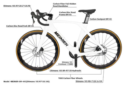 Full Carbon Road Bike WithShimano105 RD-R7120 Hydraulic Disc Brake Racing Bike 24 Speed Internal Cable Routing 700c Road Bike