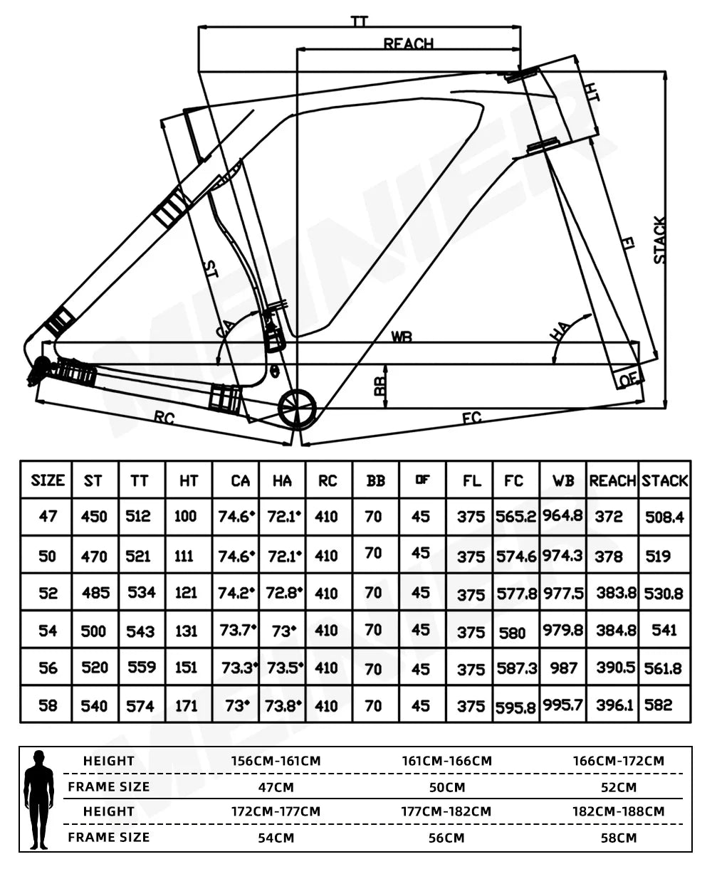 MEINIER Carbon Road Bike Frame Disc Brake T47 Bottom Bracket Lightweight Aero Frame