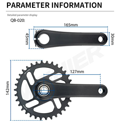MTB Crankset 34T 7075 Alloy 138mm 143mm for Childrens 20er Bike Durable Bicycle Crank