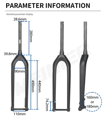 MTB Rigid Fork Diameter 28.6mm Straight Tube Mountain Bike Forks Carbon Fiber Bicycle Front Fork