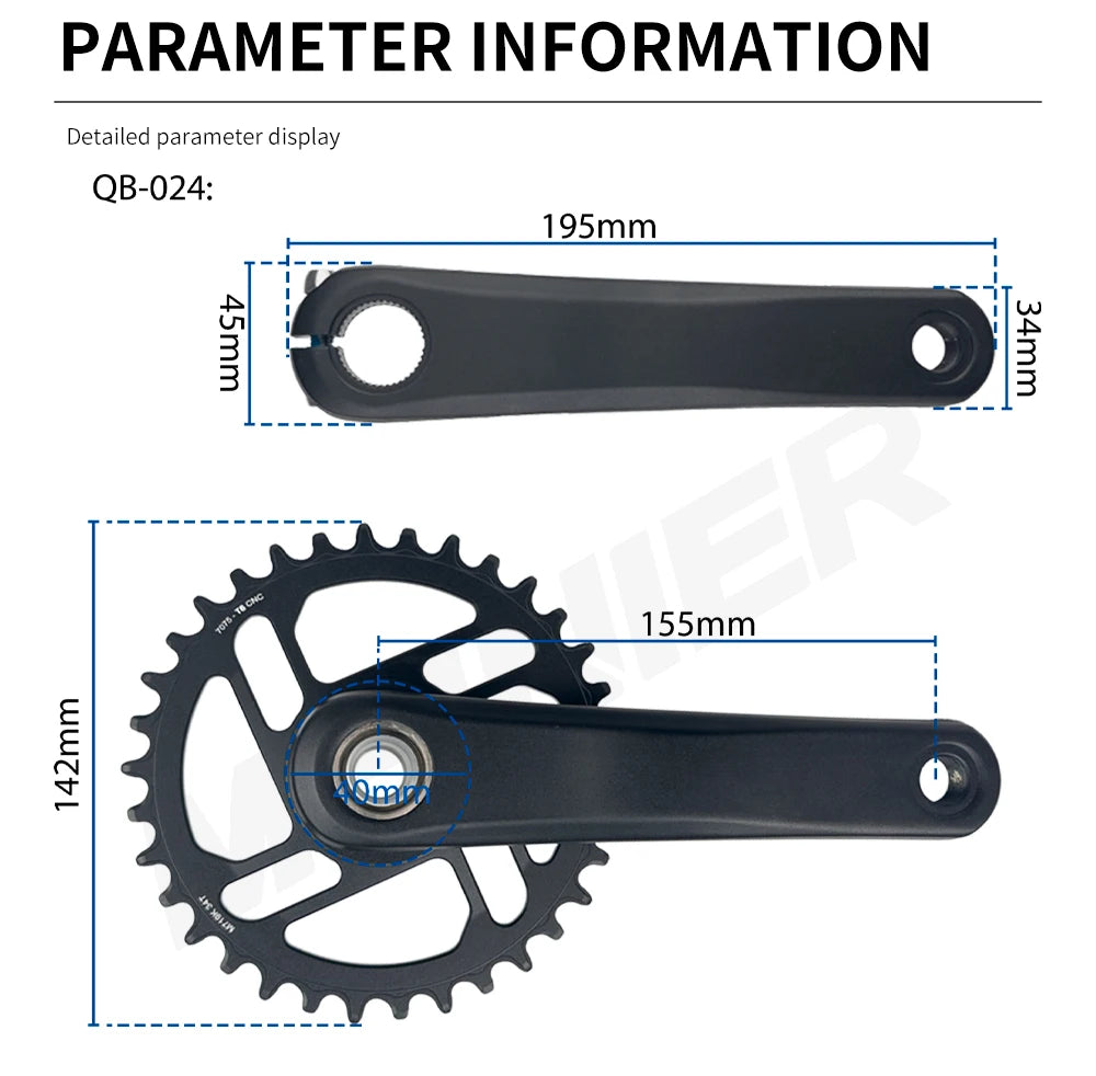 24er Kids Bike Crankset 155mm Aluminum Alloy MTB Crank Durable Bicycle Parts