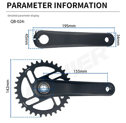 24er Kids Bike Crankset 155mm Aluminum Alloy MTB Crank Durable Bicycle Parts