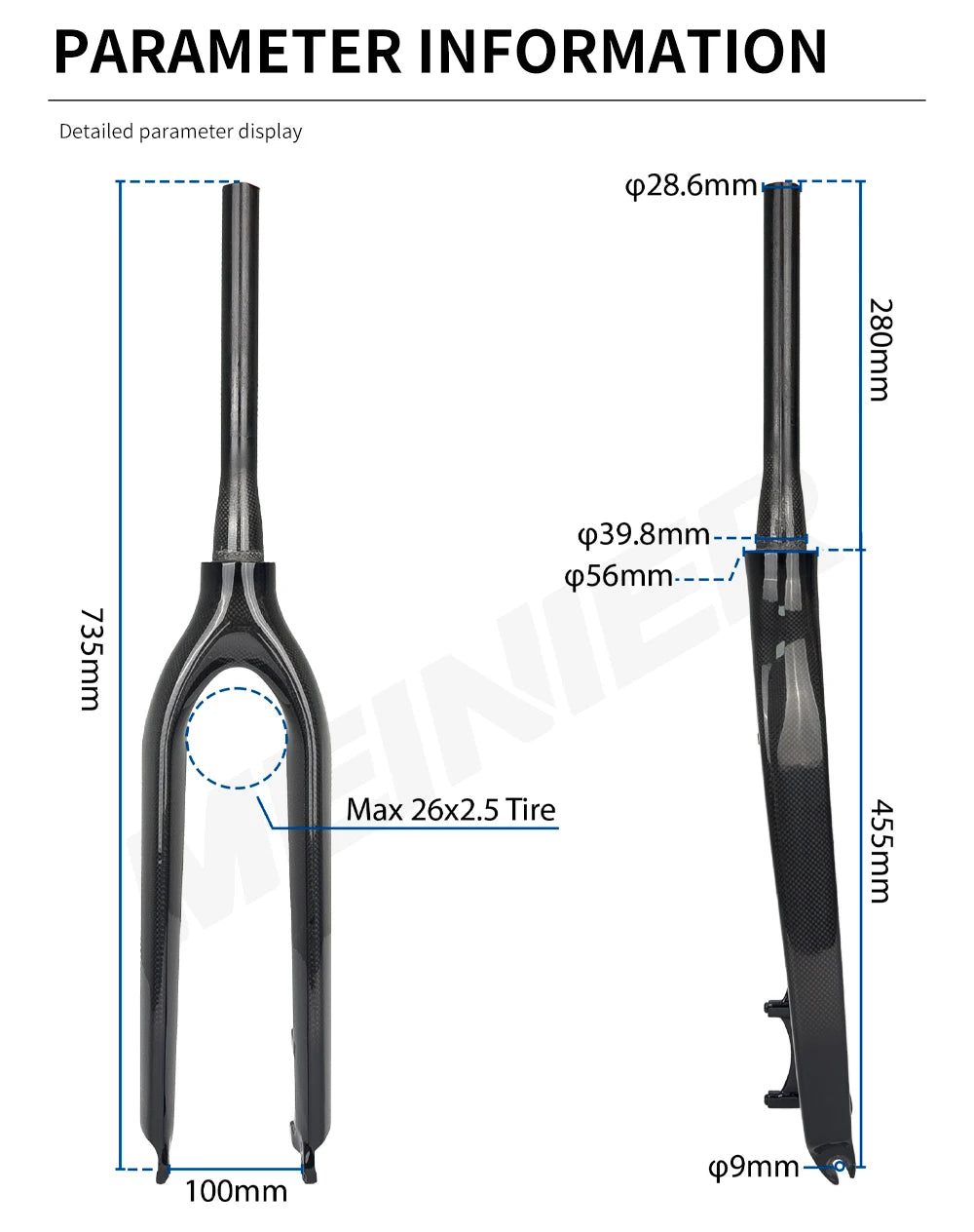 Full Carbon MTB Fork 26 Inch Straight Bicycle Front Fork Disc Brake for Max 2.35 Tire