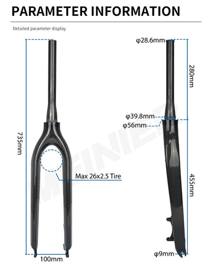 Full Carbon MTB Fork 26 Inch Straight Bicycle Front Fork Disc Brake for Max 2.35 Tire