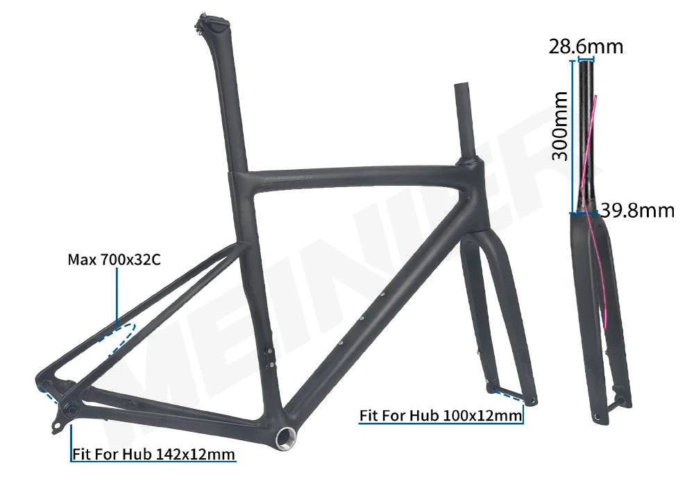 High Performance Carbon Road Bike Frameset BSA UDH 142x12mm Hub Disc Brake Lightweight for Racing Bike