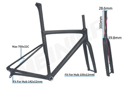 High Performance Carbon Road Bike Frameset BSA UDH 142x12mm Hub Disc Brake Lightweight for Racing Bike