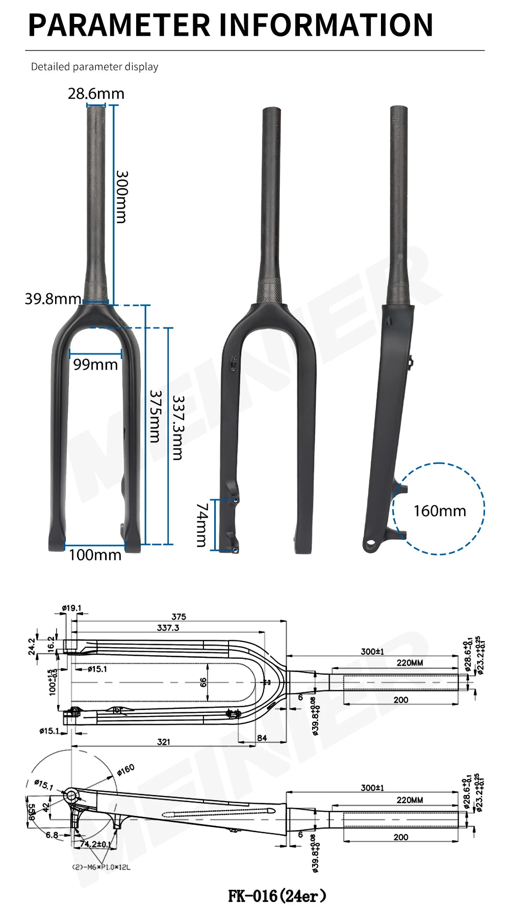 Lightweight Carbon Fiber MTB Rigid Fork 20er 24er Customizable Color 28.6mm Bicycle Front Fork
