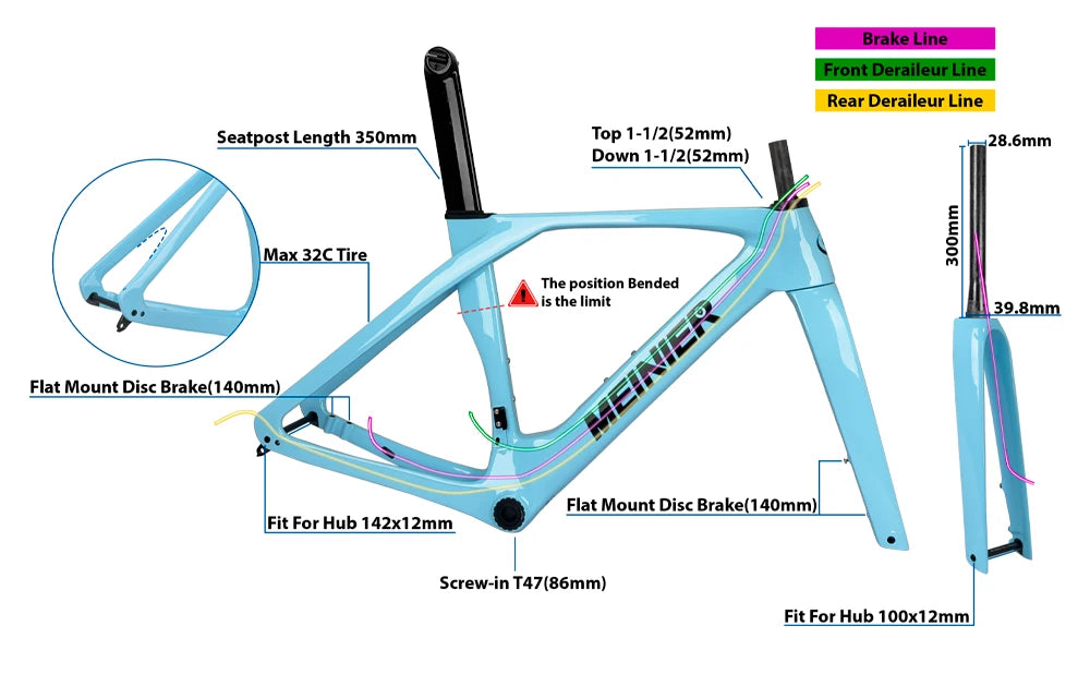 MEINIER Carbon Road Bike Frame Disc Brake T47 Bottom Bracket Lightweight Aero Frame