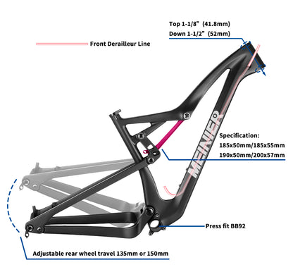Carbon Fiber Mountain Bike Frame Full Suspension Disc Brake Full Suspension AM Frame 29er Mountain Bicycle Frame Boost 148x12mm
