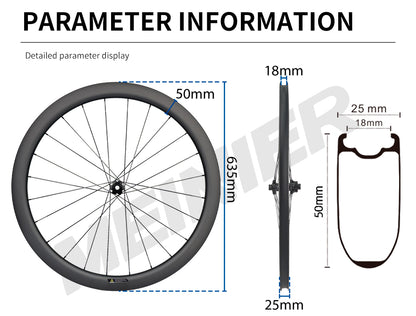 Lightweight 700C Carbon Road Bike Wheelset 50MM Rim Depth Disc Brake Wheelset Clincher