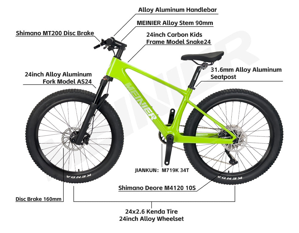 Carbon Fiber Mountain Bike 24 inch Kids' bikes Disc Brake SHIMANO DEORE4100 10 Speed bike for kids