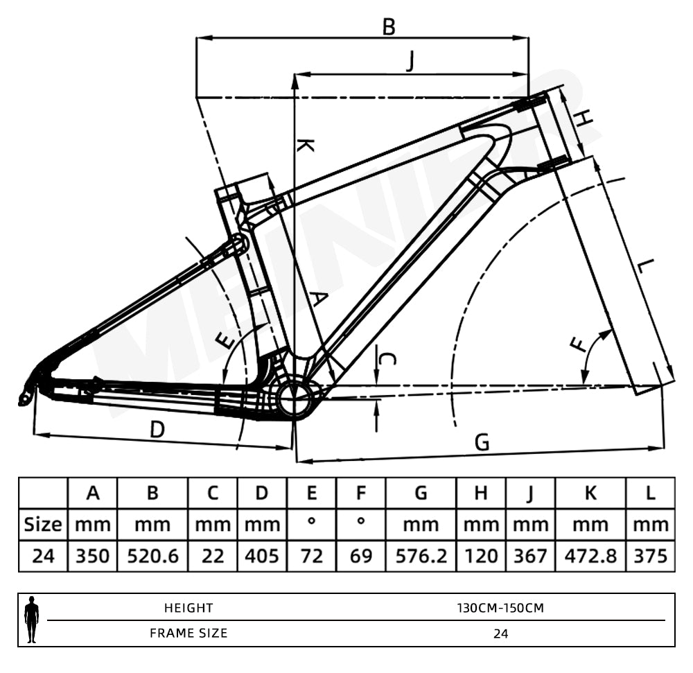 Kids Carbon Bike Frame MTB Frame 24 Inch Children Bicycles Frame Suitable for Children 130-150cm