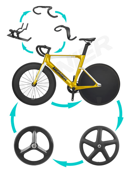MEINIER TR646 Racing Bike Carbon with 3-spoke Wheels Single Speed Carbon Track Bike Durable for Men and Women