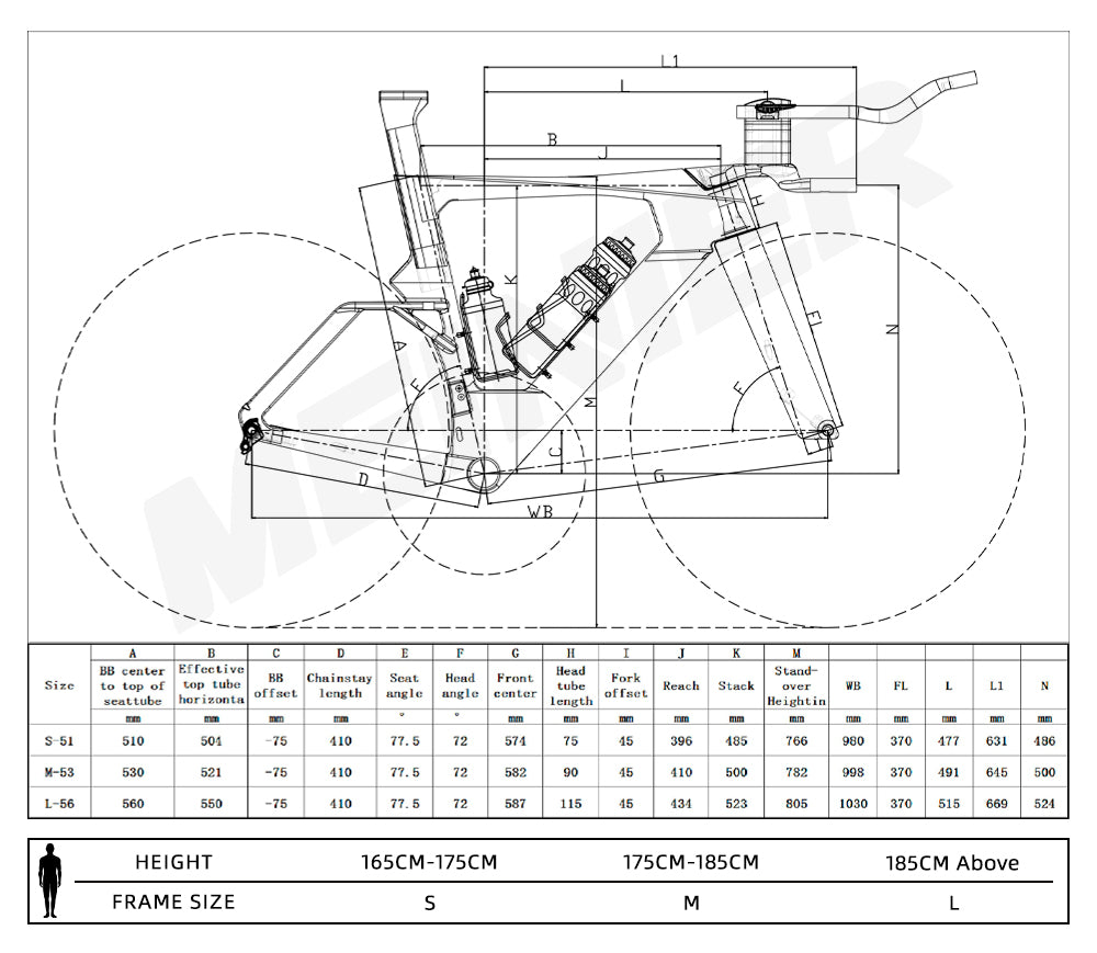 MEINIER Time Trial Bike Frame Internal Cable Routing T47 Bottom Bracket  Lightweight Carbon TT Bike Frame Max Tire 30c