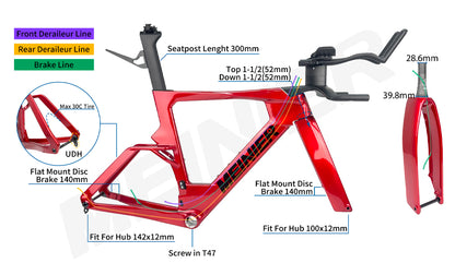 MEINIER Time Trial Bike Frame Internal Cable Routing T47 Bottom Bracket  Lightweight Carbon TT Bike Frame Max Tire 30c