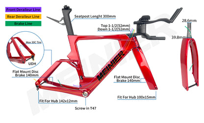 MEINIER Time Trial Bike Frame Internal Cable Routing T47 Bottom Bracket  Lightweight Carbon TT Bike Frame Max Tire 30c