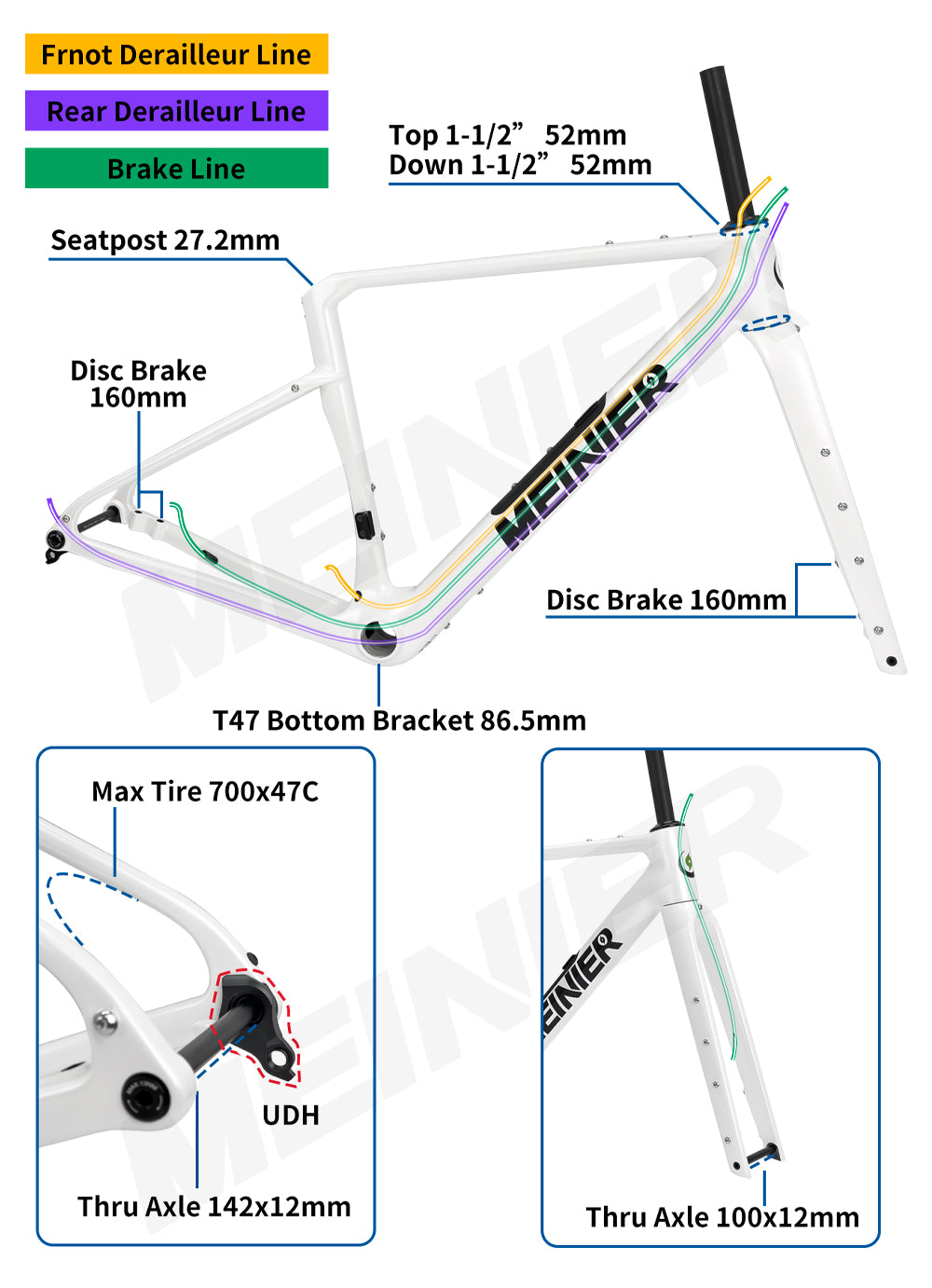 Carbon Gravel Frame UDH 142x12mm Axle Disc Brake Cyclocross Frameset with Tool Box