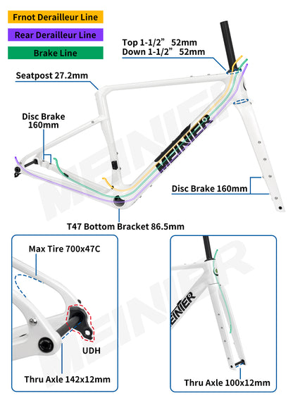 Carbon Gravel Frame UDH 142x12mm Axle Disc Brake Cyclocross Frameset with Tool Box