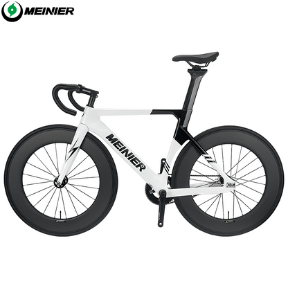 MEINIER 700C Fixed Gear Carbon Track Bike Single Speed Bicycle with Carbon Fiber Wheels 48T Crankeset for Racing