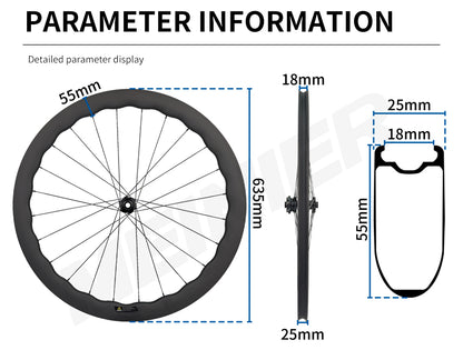 700C Carbon Road Bike Wheelset 55mm Rim Depth Disc Brake Lightweight Racing Wheels for Road Bikes