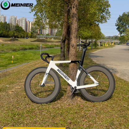 MEINIER 700C Fixed Gear Carbon Track Bike Single Speed Bicycle with Carbon Fiber Wheels 48T Crankeset for Racing
