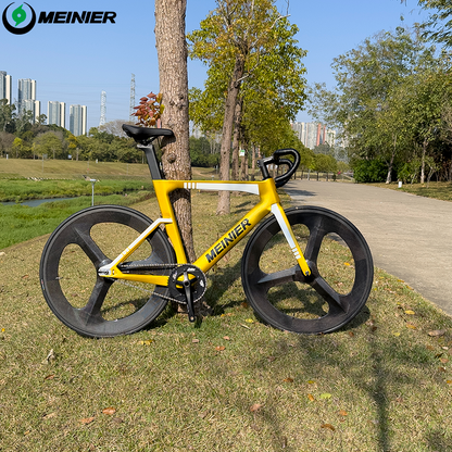MEINIER TR646 Racing Bike Carbon with 3-spoke Wheels Single Speed Carbon Track Bike Durable for Men and Women